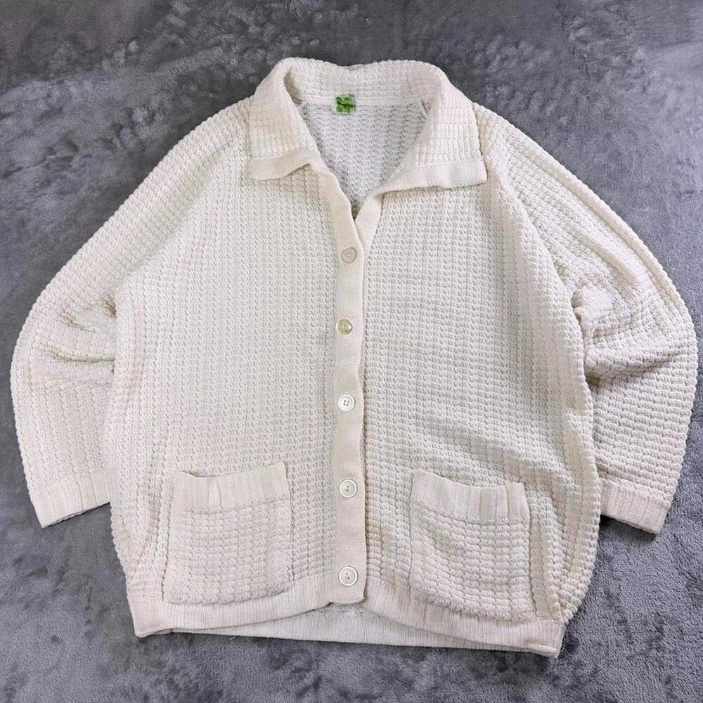 Vintage 50s 60s RosaLee Originals Cardigan White Collared Sweater L XL Estimate